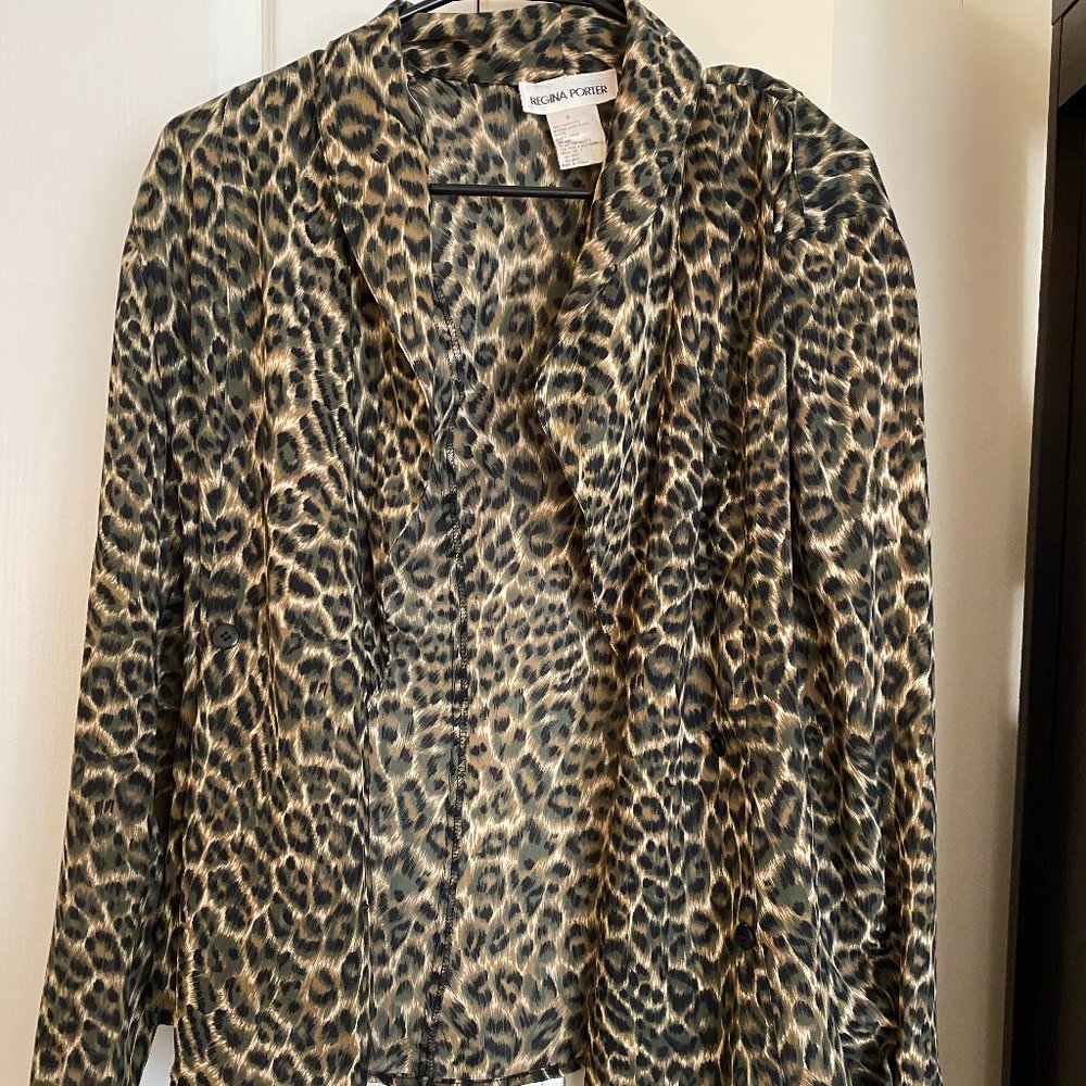Regina Porter VINTAGE sheer cheeta blazer; 80s
